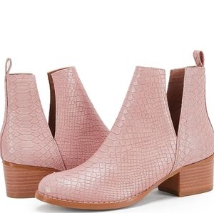 Women's V Cut Ankle Booties Low Stacked Heel Closed Toe Perforated Slipon Faux